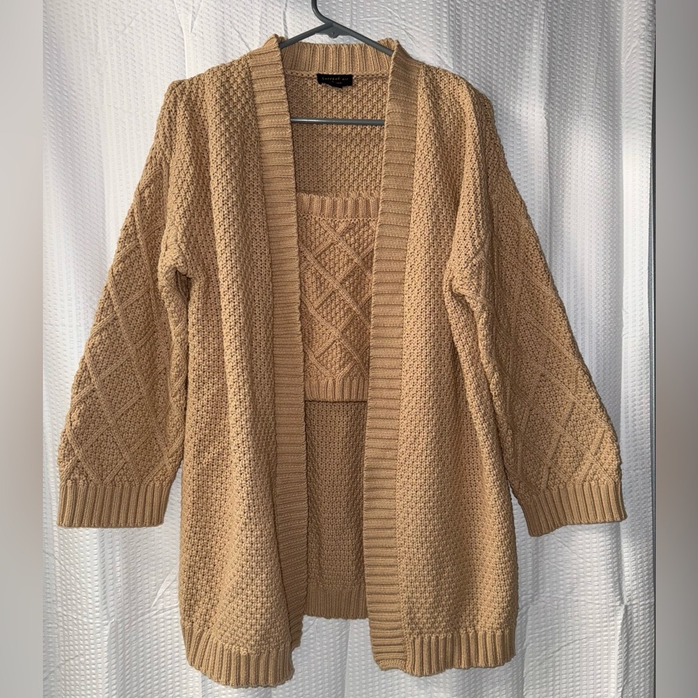 Current Air Anthropologie camel-colored, 3-piece cable-knit sweater set Size S